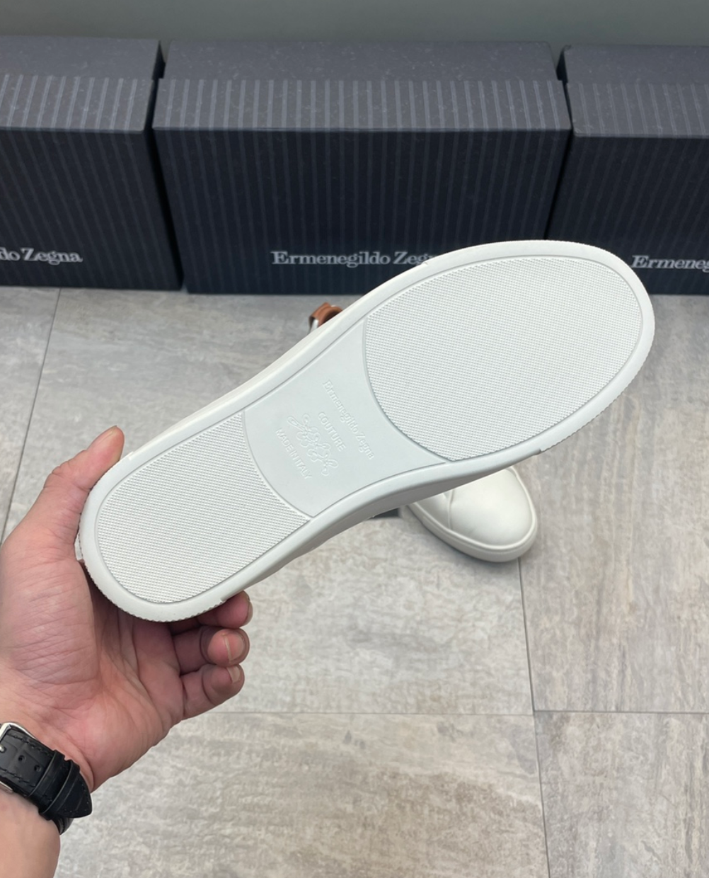 Ermenegildo Zegna white deerskin triple stitch