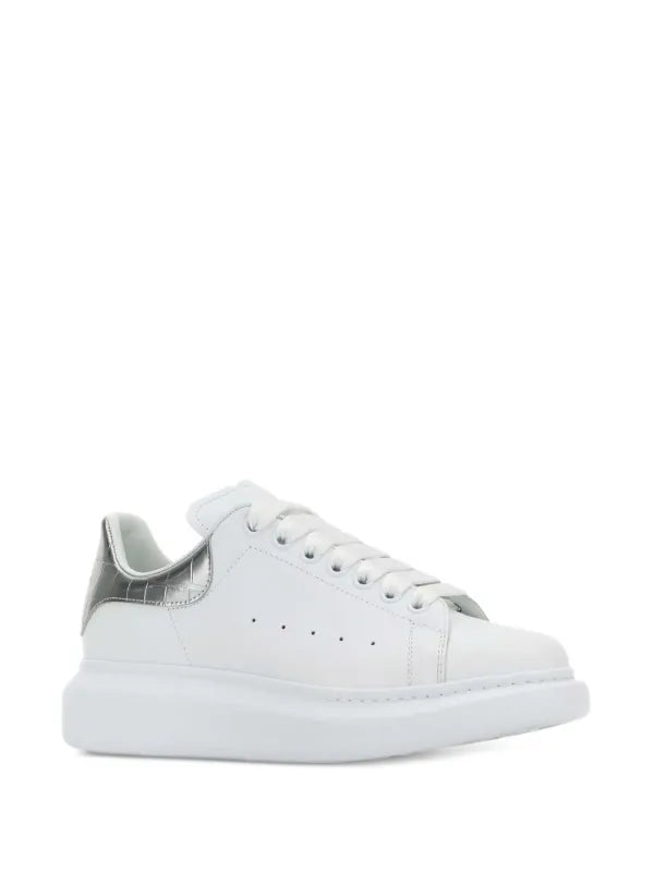 Oversized crocodile-effect leather Silver sneakers