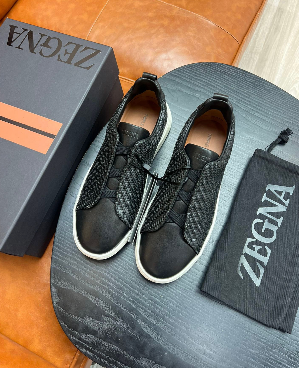 Ermenegildo Zegna Black Triple stitch PELLETESSUTA Leather