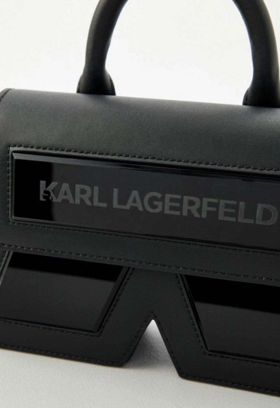 KARL LAGERFELD K/Ikon Black Leather Top Handle Bag