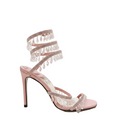 Chandelier embellished Pink satin sandals with rhinestones