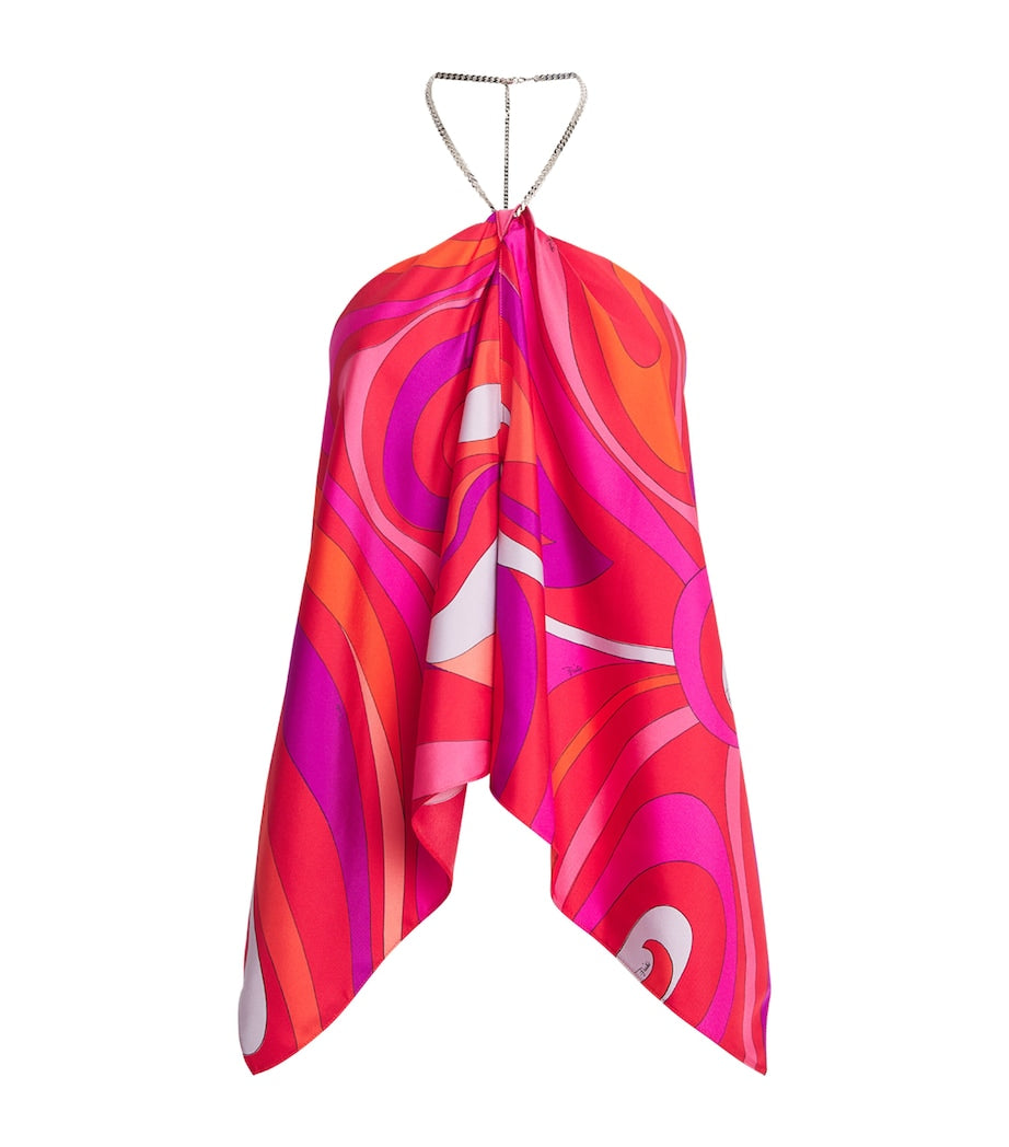 PUCCI MARMO EMBELLISHED HALTERNECK SILK TOP