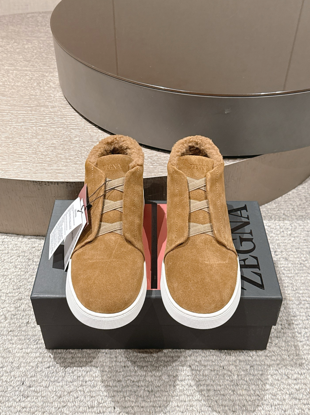 Ermenegildo Zegna tobacco suede deerskin wool Triple Stitch mid-top