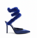 Cleo Fur-Trimmed Pump Stiletto Sandals in Blue