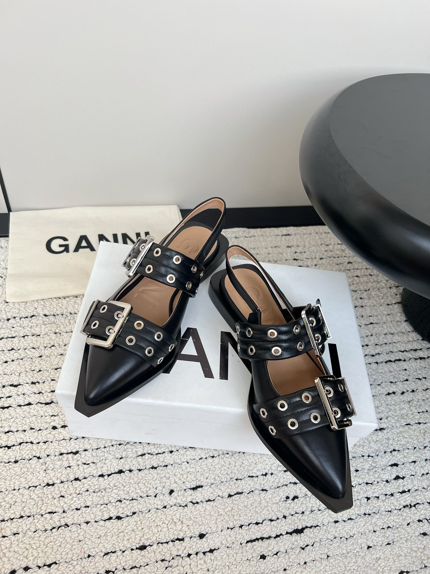 Ganni Buckle fastening Black mat Ballerinas