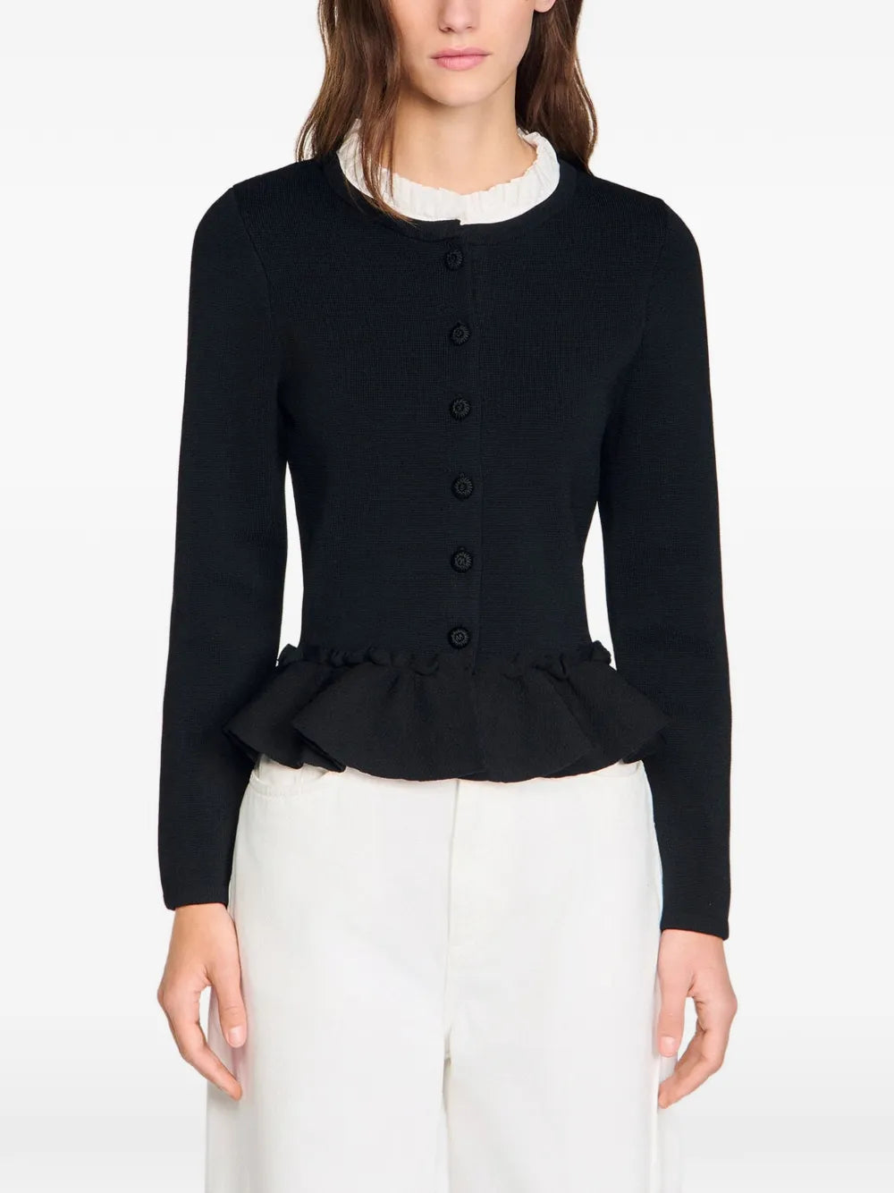 SANDRO Removable collar peplum cardigan