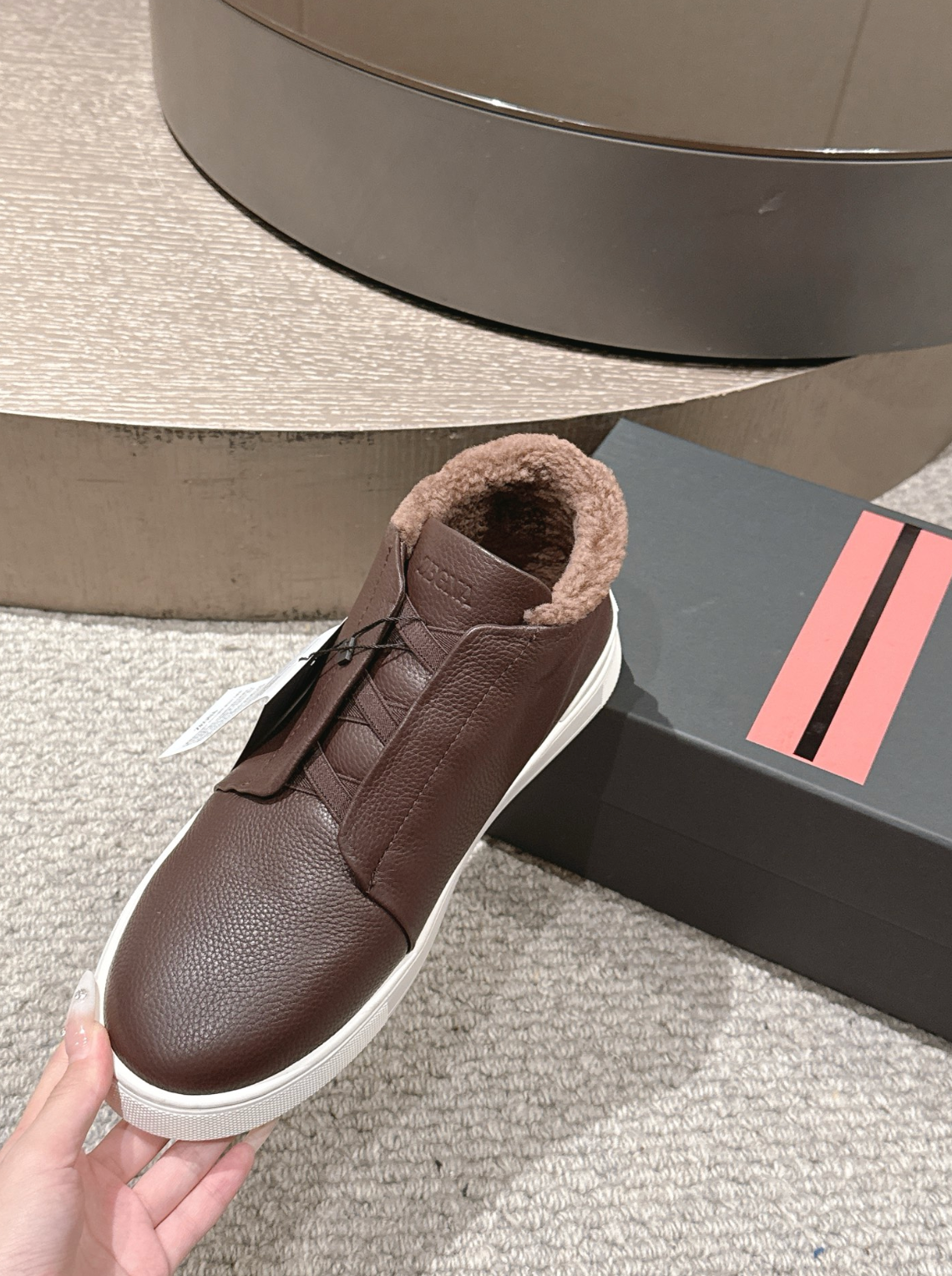 Ermenegildo Zegna brown deerskin wool Triple Stitch mid-top