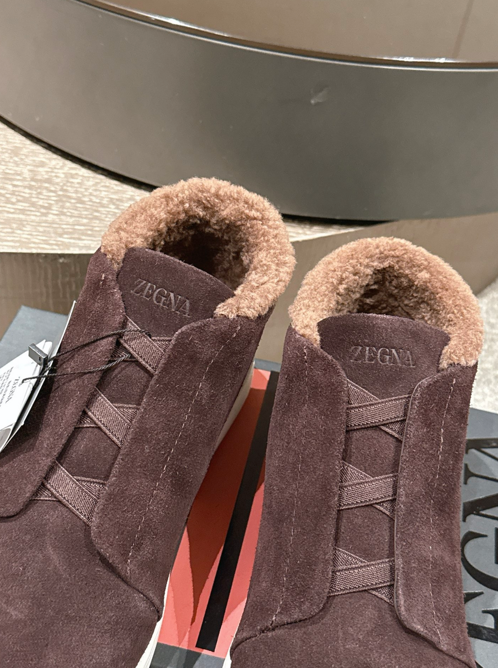Ermenegildo Zegna brown suede deerskin wool Triple Stitch mid-top