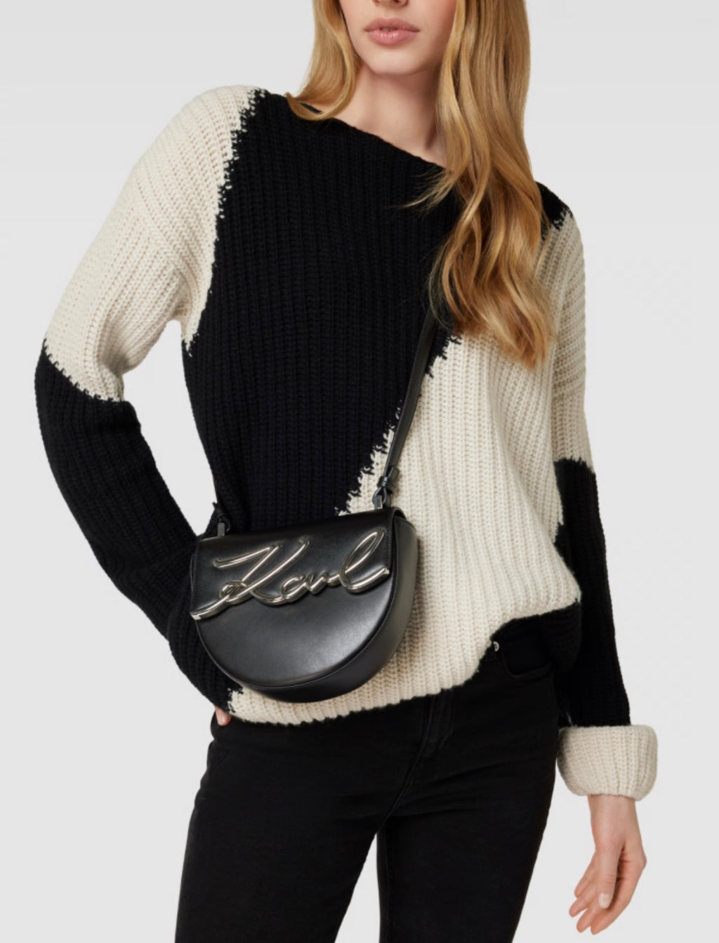 KARL LAGERFELD K/Signature Saddle Black Bag
