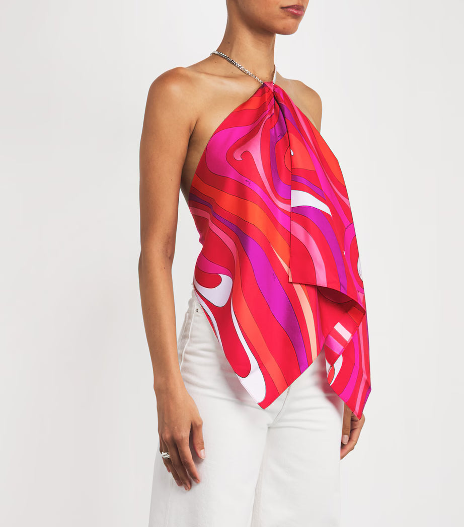 PUCCI MARMO EMBELLISHED HALTERNECK SILK TOP