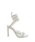 Chandelier embellished White satin sandals with rhinestones