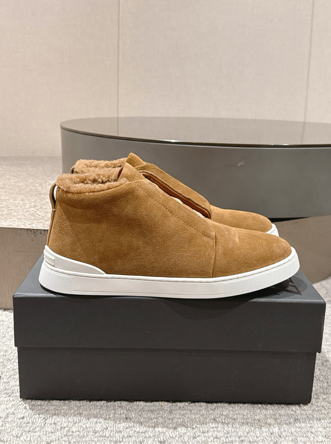Ermenegildo Zegna tobacco suede deerskin wool Triple Stitch mid-top