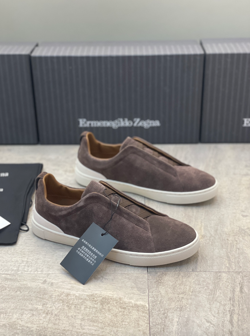 Ermenegildo Zegna brown suede triple stitch