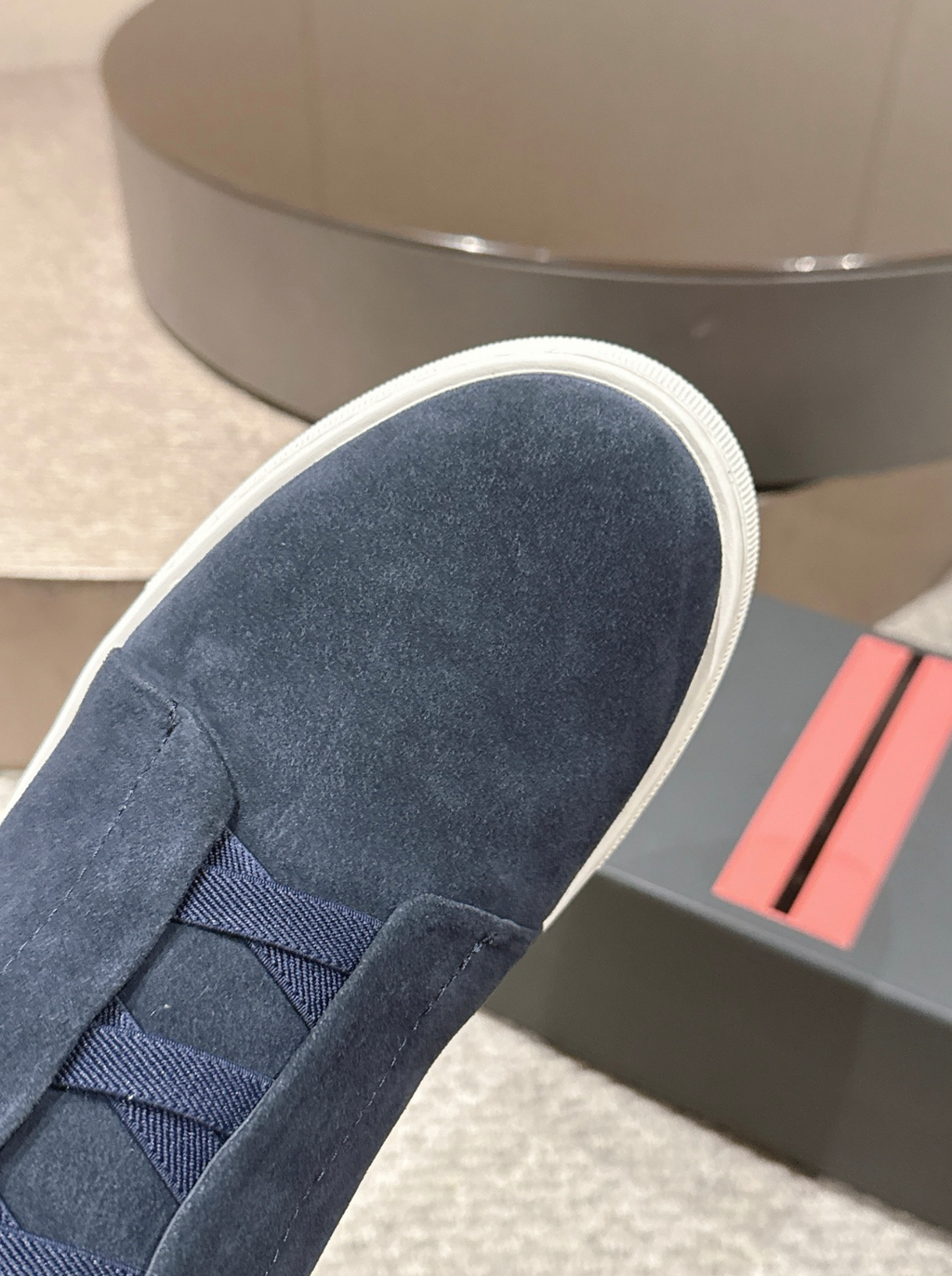 Ermenegildo Zegna navy suede deerskin wool Triple Stitch mid-top