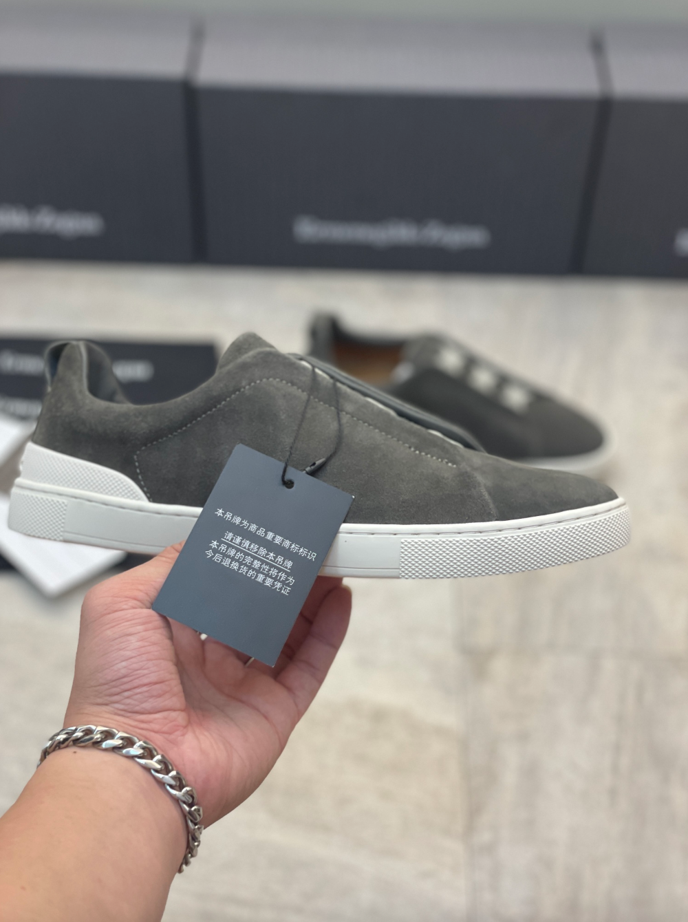 Ermenegildo Zegna dark grey suede triple stitch