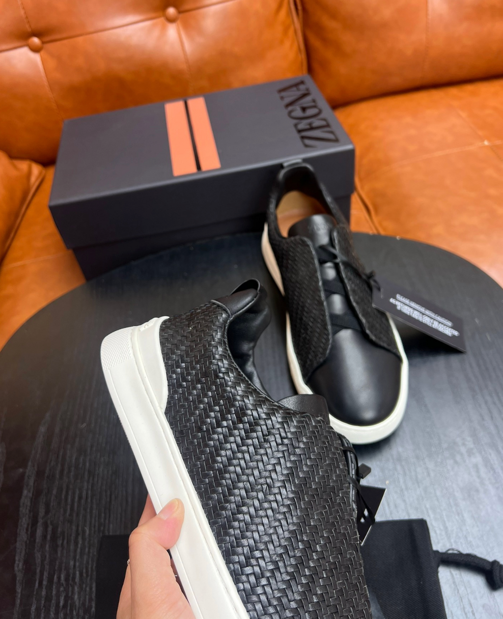 Ermenegildo Zegna Black Triple stitch PELLETESSUTA Leather