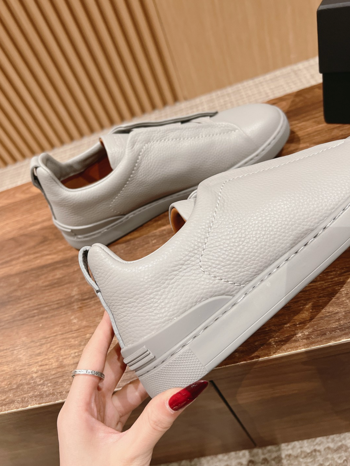 Ermenegildo Zegna grey deerskin Triple Stitch
