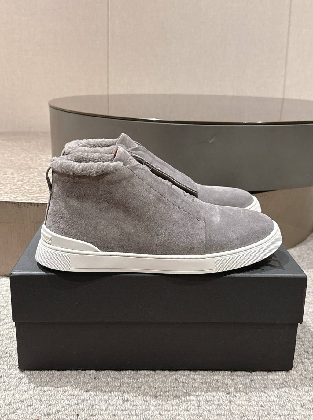Ermenegildo Zegna grey suede wool Triple Stitch mid-top