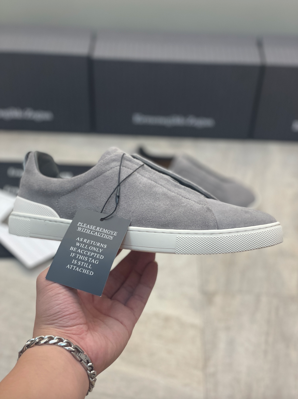 Ermenegildo Zegna grey suede triple stitch