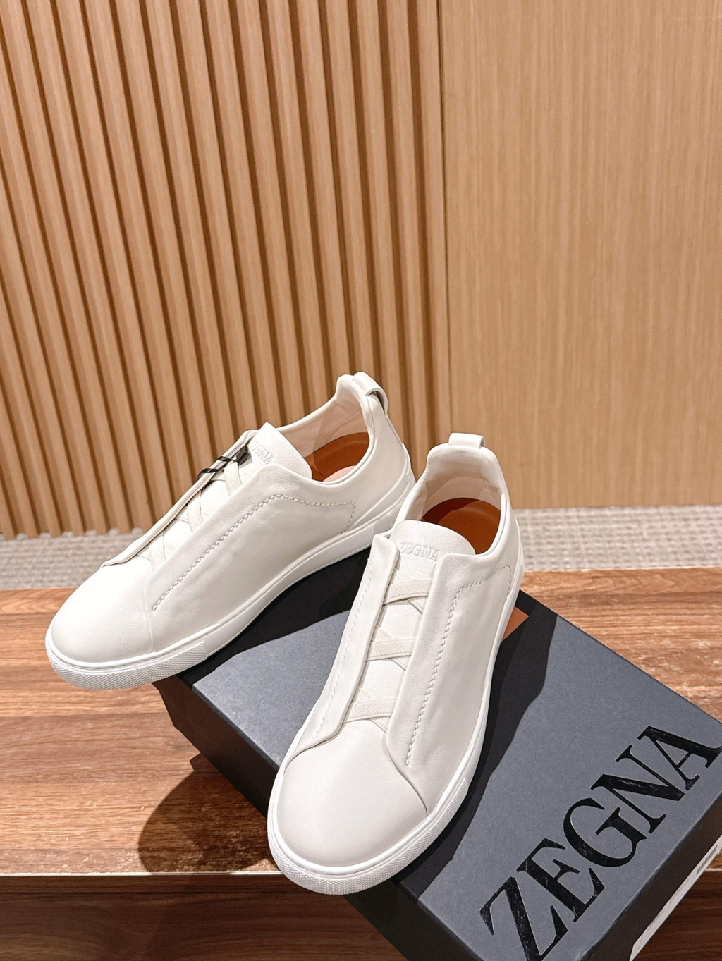 Ermenegildo Zegna white deerskin Triple Stitch