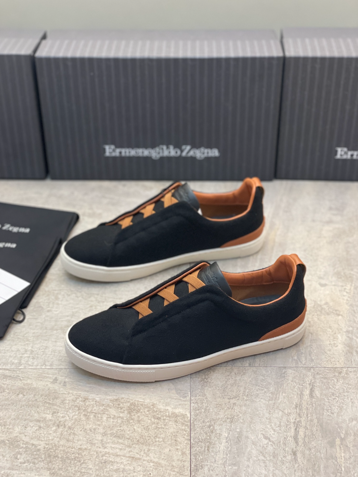 Ermenegildo Zegna dark blue triple brown stitch Wool-Vicuna