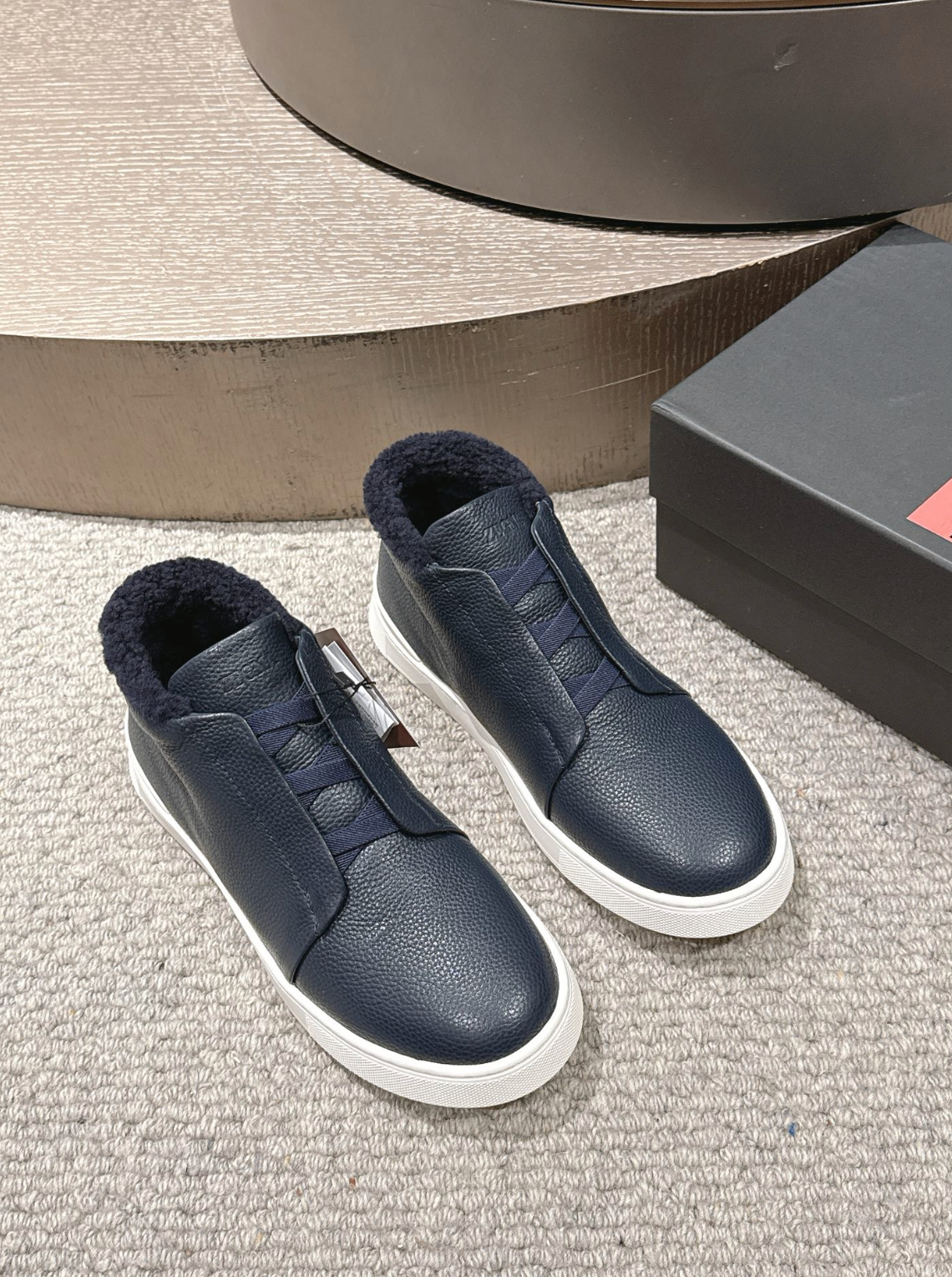 Ermenegildo Zegna navy deerskin wool Triple Stitch mid-top