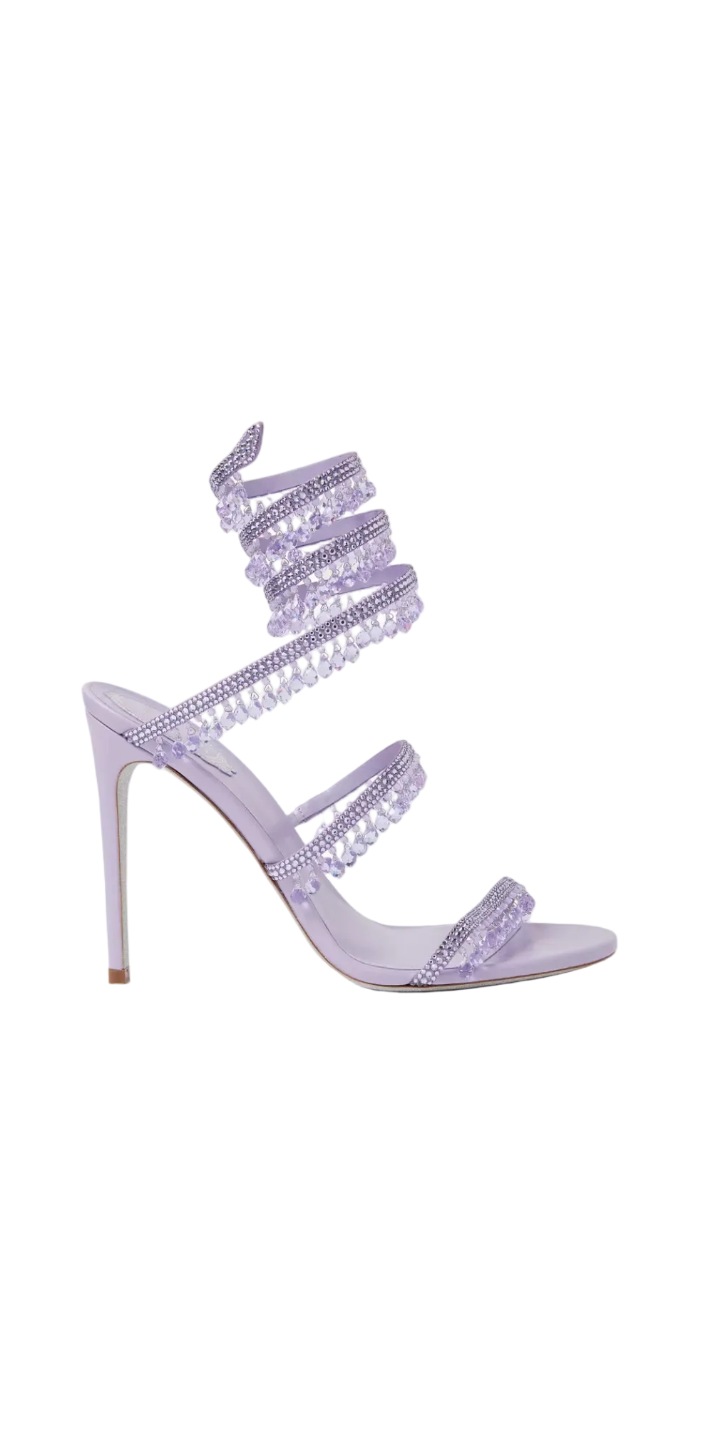 Chandelier embellished Lilac satin sandals with rhinestones