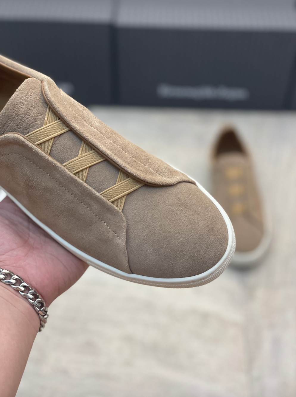 Ermenegildo Zegna beige suede triple stitch