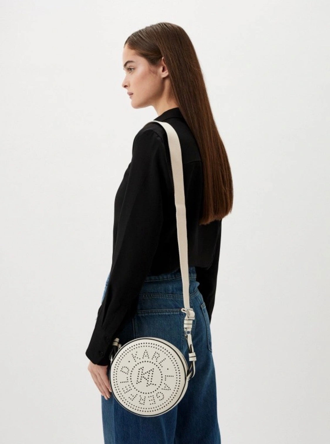 KARL LAGERFELD K/Circle Round White Crossbody Bag