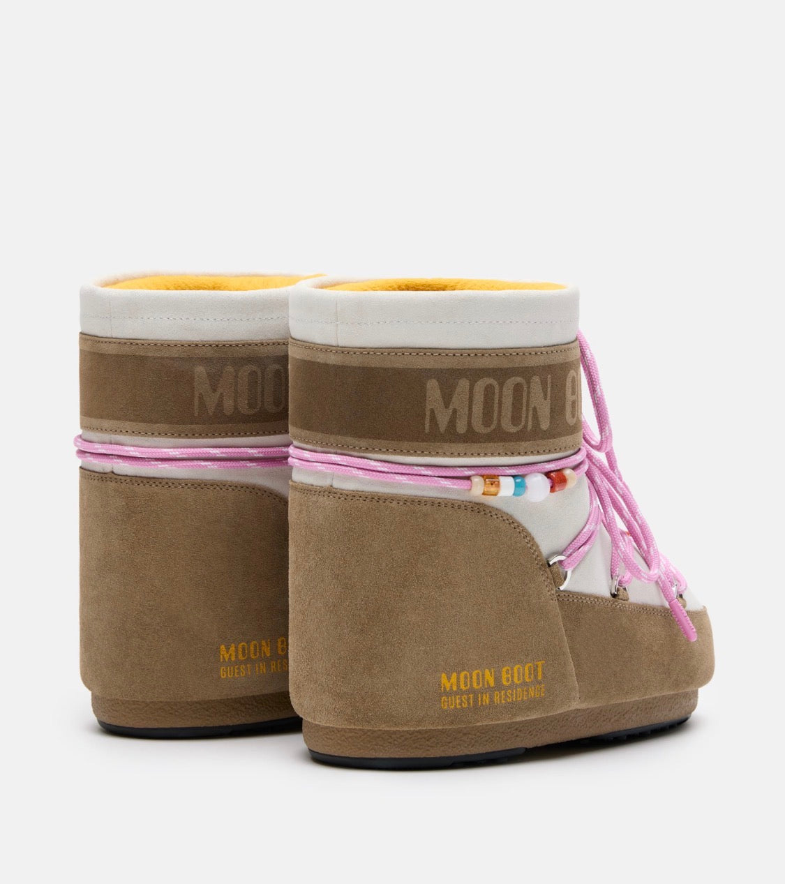 MOON BOOT X GUEST IN RESIDENCE Icon Low Honey/White Sand Beaded Suede Boots
