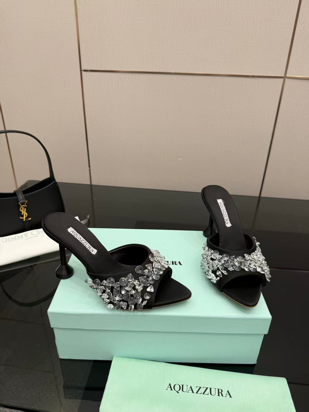 Bisous Embellished Satin Mules 85