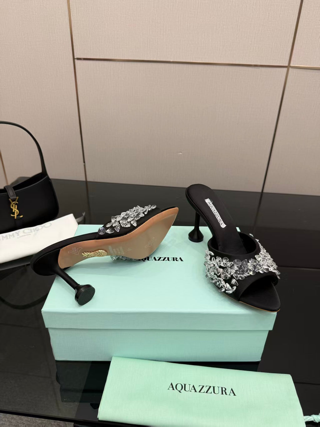 Bisous Embellished Satin Mules 85