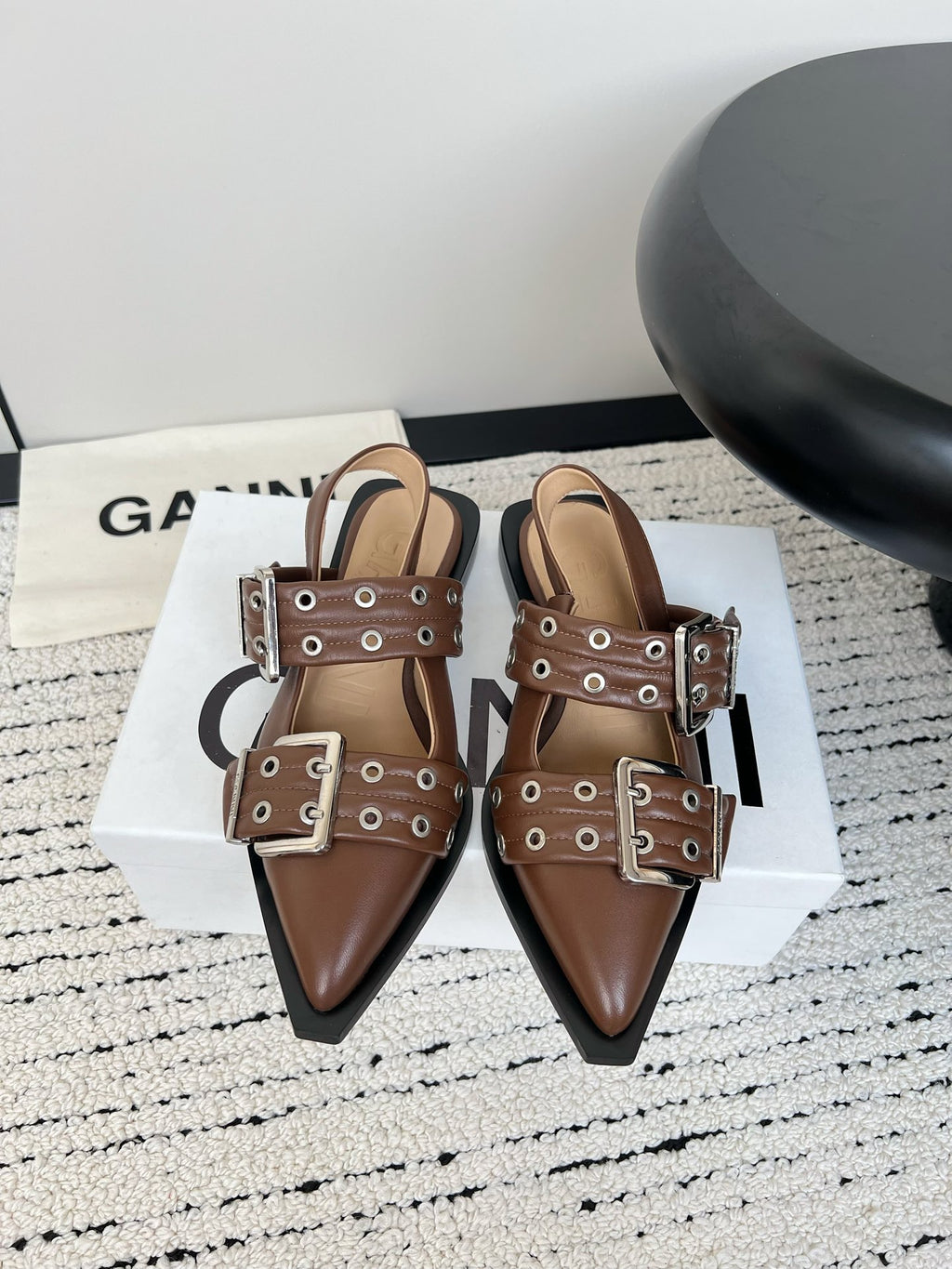 Ganni Buckle fastening Black Light Brown Ballerinas