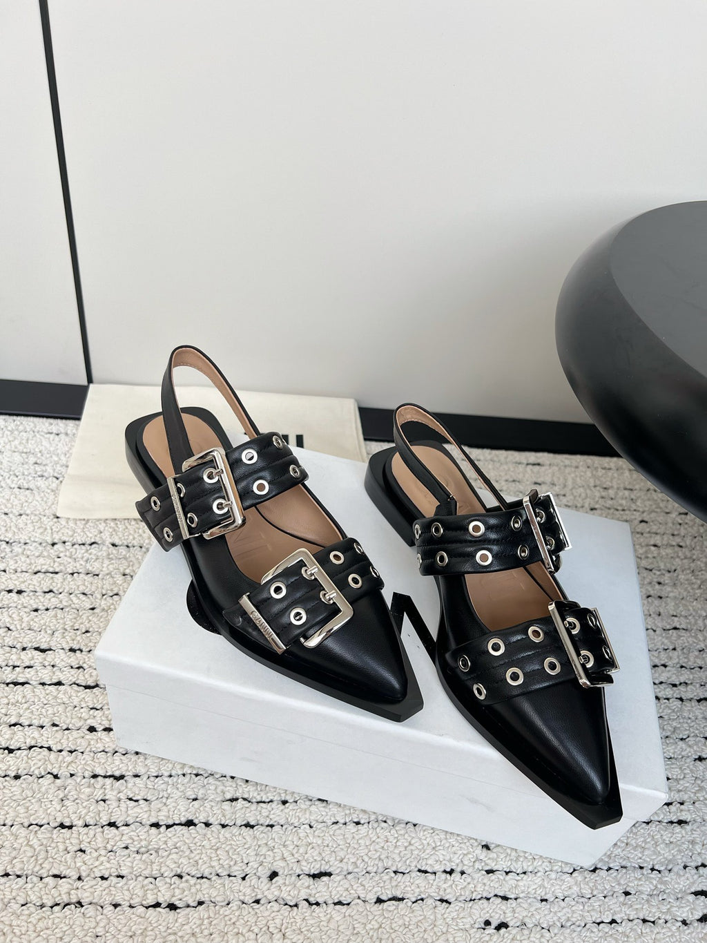 Ganni Buckle fastening Black mat Ballerinas