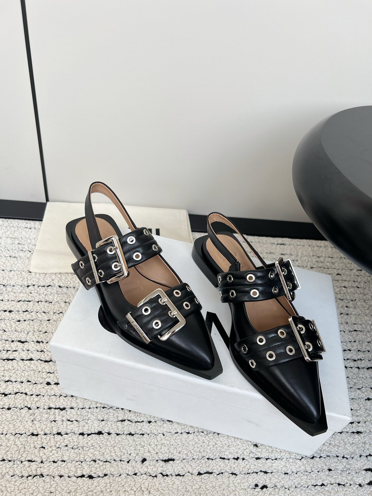 Ganni Buckle fastening Black mat Ballerinas