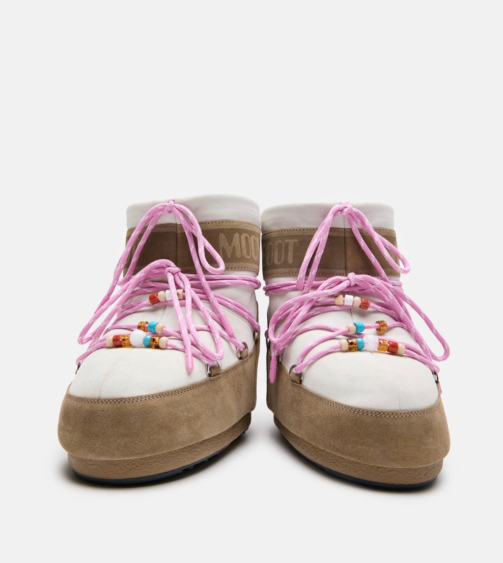MOON BOOT X GUEST IN RESIDENCE Icon Low Honey/White Sand Beaded Suede Boots