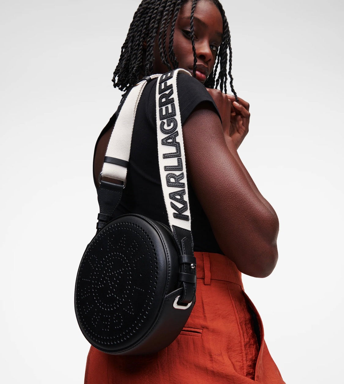 KARL LAGERFELD K/Circle Round Black Crossbody Bag