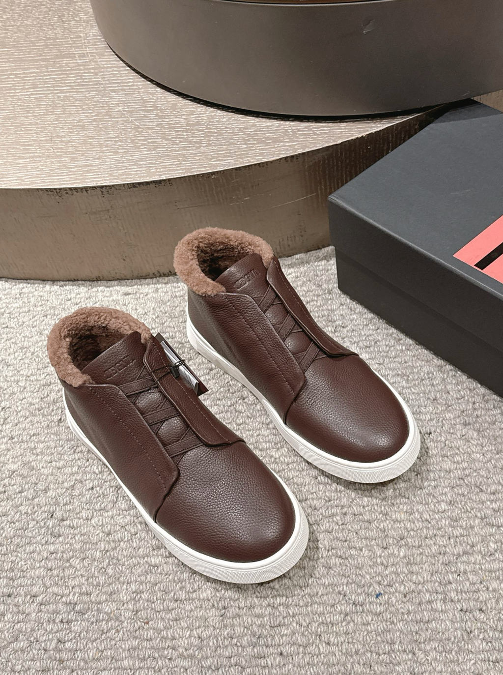 Ermenegildo Zegna brown deerskin wool Triple Stitch mid-top