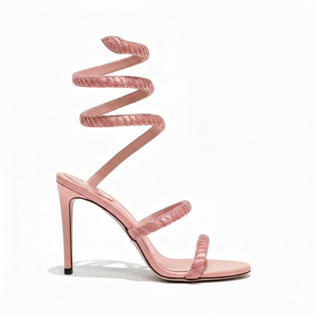 Cleo Sunshine Crystal Ankle Wrap Pink Sandal Heel Pump