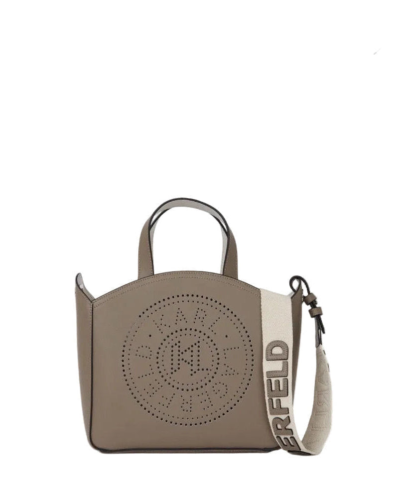 KARL LAGERFELD K/Circle Small Light Grey Perforated Tote Bag
