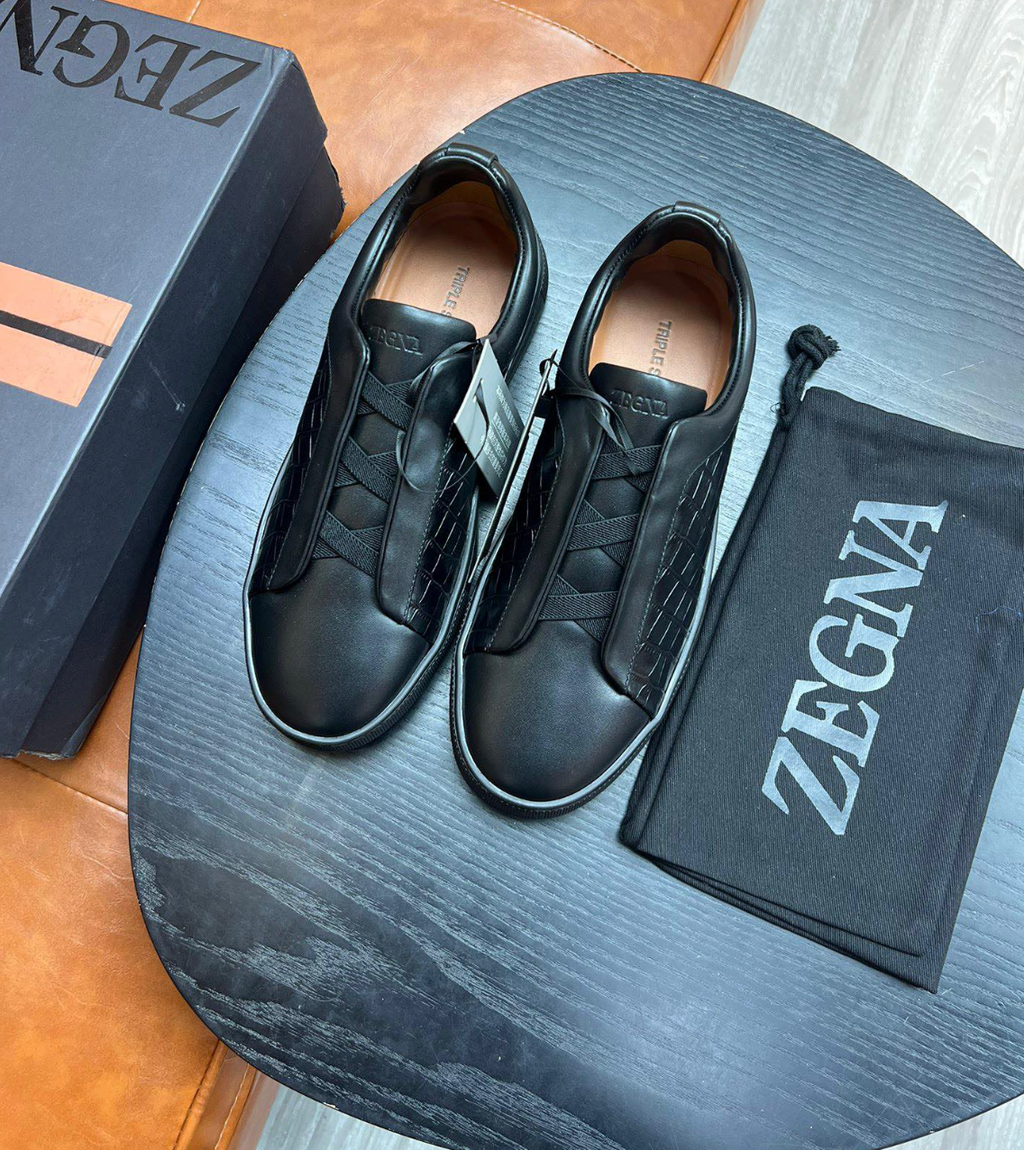 Ermenegildo Zegna Black Crocodile Leather Triple Stitch