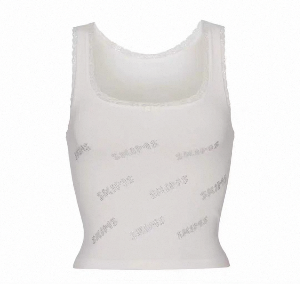 RHINESTONE LOGO POINTELLE TANK