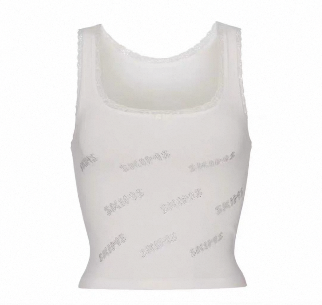 RHINESTONE LOGO POINTELLE TANK