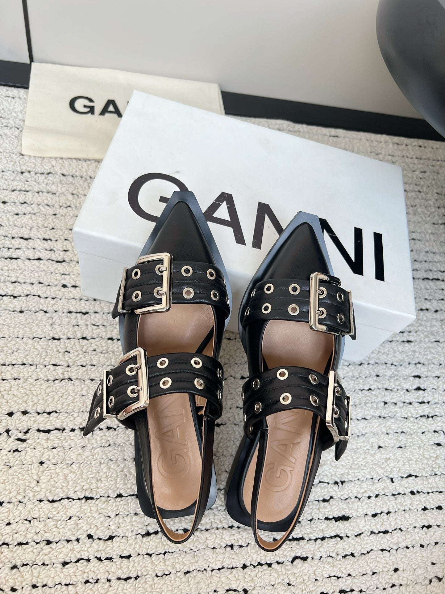 Ganni Buckle fastening Black mat Ballerinas