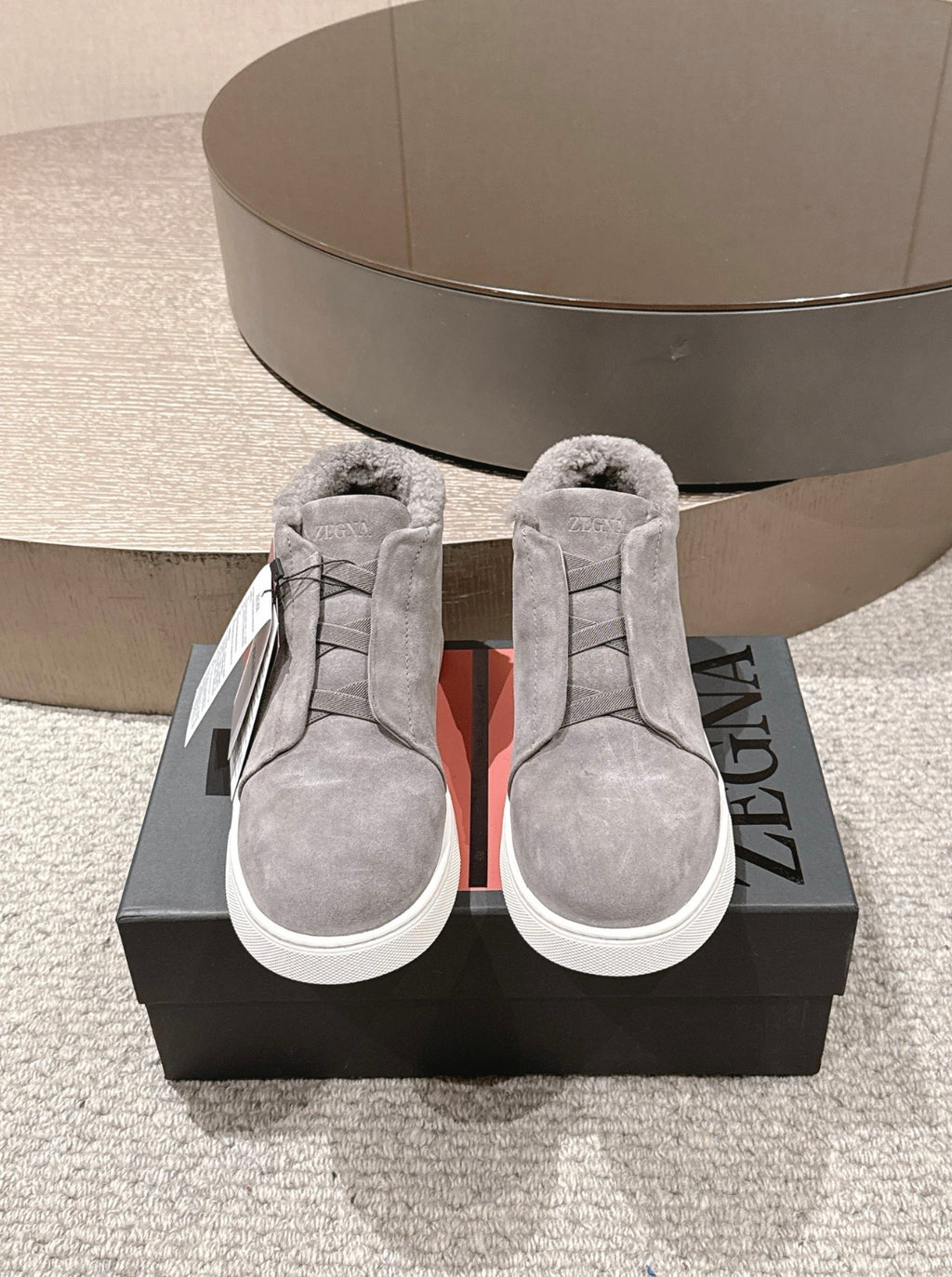 Ermenegildo Zegna grey suede wool Triple Stitch mid-top