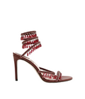 Chandelier embellished Burgundy satin sandals with rhinestones