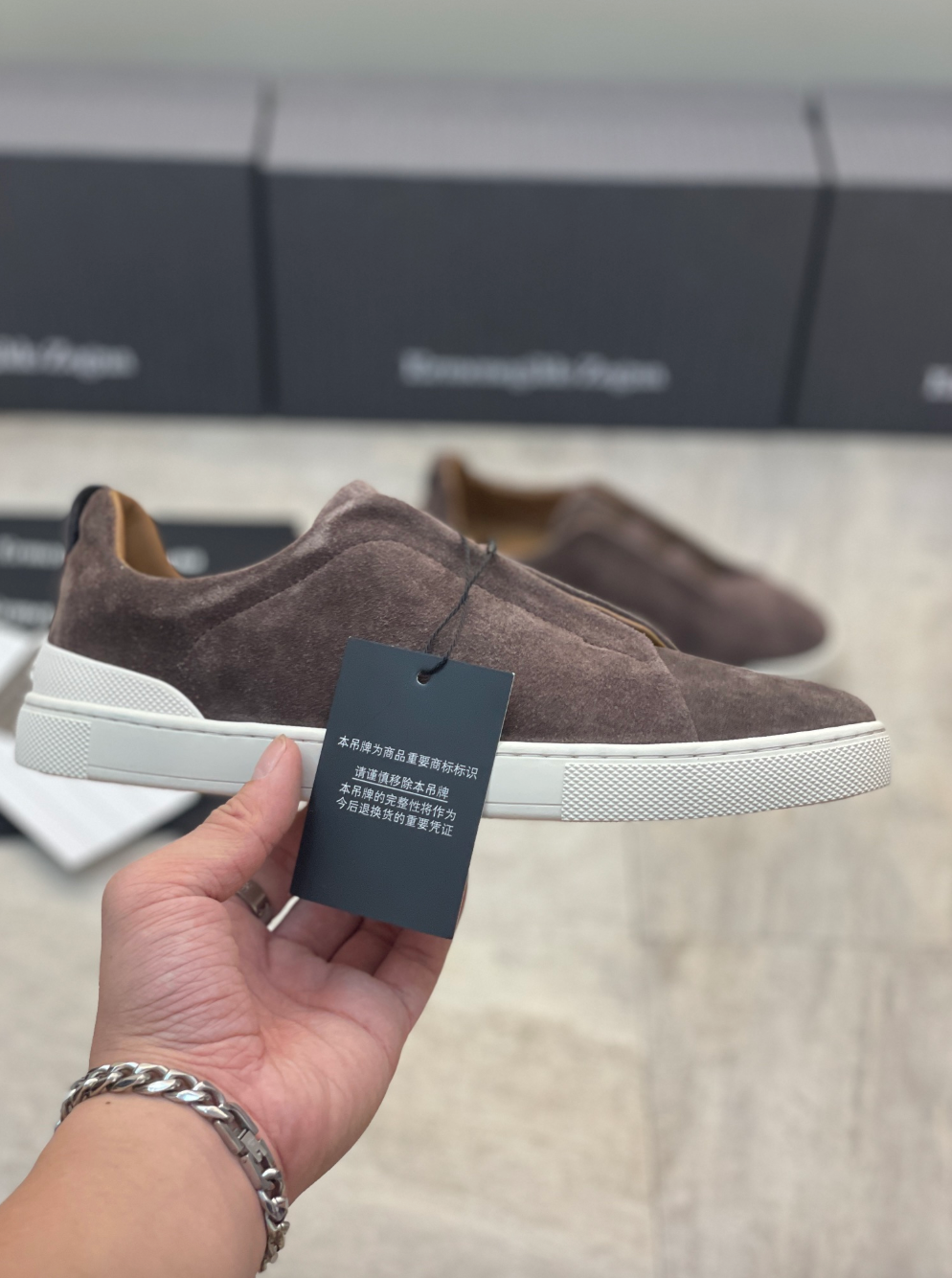 Ermenegildo Zegna brown suede triple stitch