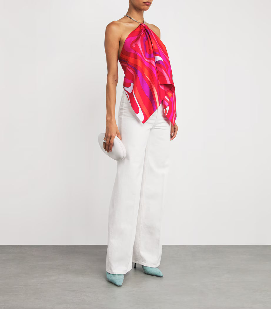 PUCCI MARMO EMBELLISHED HALTERNECK SILK TOP