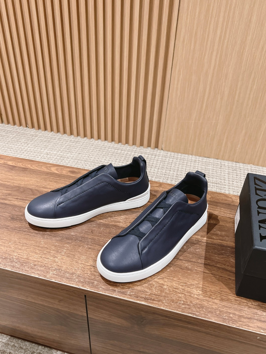 Ermenegildo Zegna navy deerskin Triple Stitch