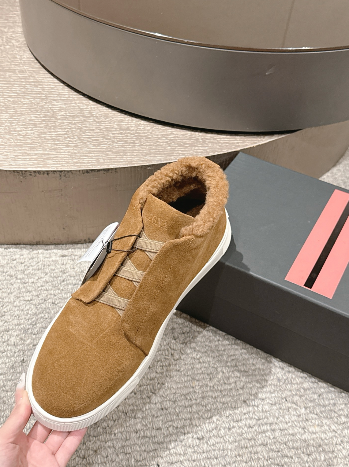 Ermenegildo Zegna tobacco suede deerskin wool Triple Stitch mid-top